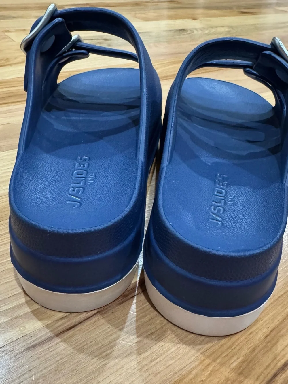 J/SLIDES Navy Double-Buckle Slide Sandals